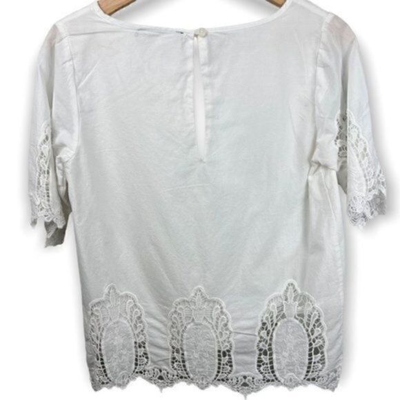 Anthropologie Sanctuary Crochet Lace Scoop Neck White Lined Blouse S - Picture 6 of 13